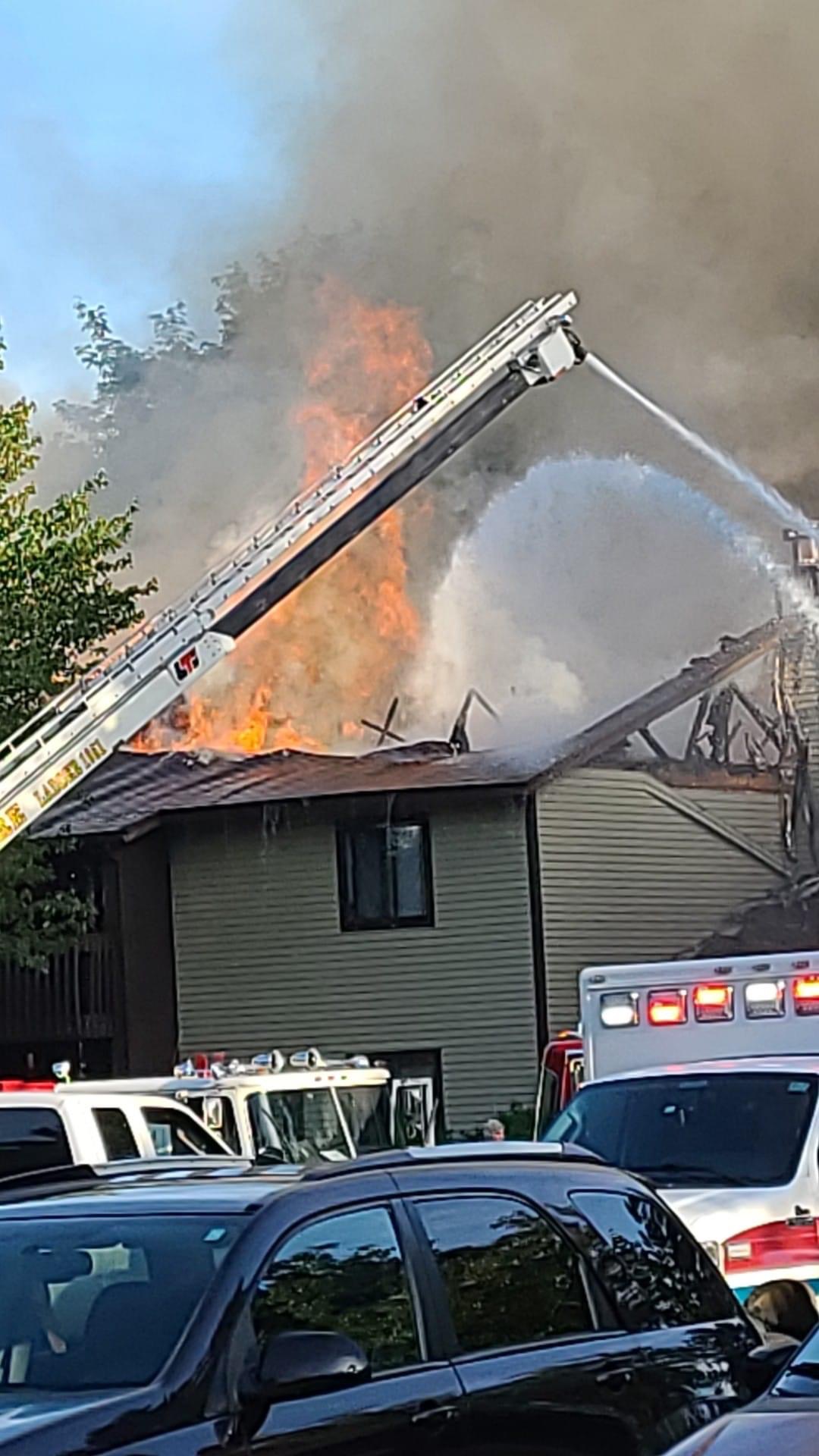 Breaking News: Lakewood Apartments on fire in downtown Stockbridge. Early reports indicate possibility of a total loss