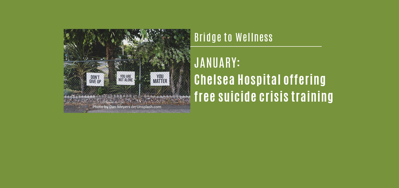 Bridge to Wellness: Chelsea Hospital offering free suicide crisis training