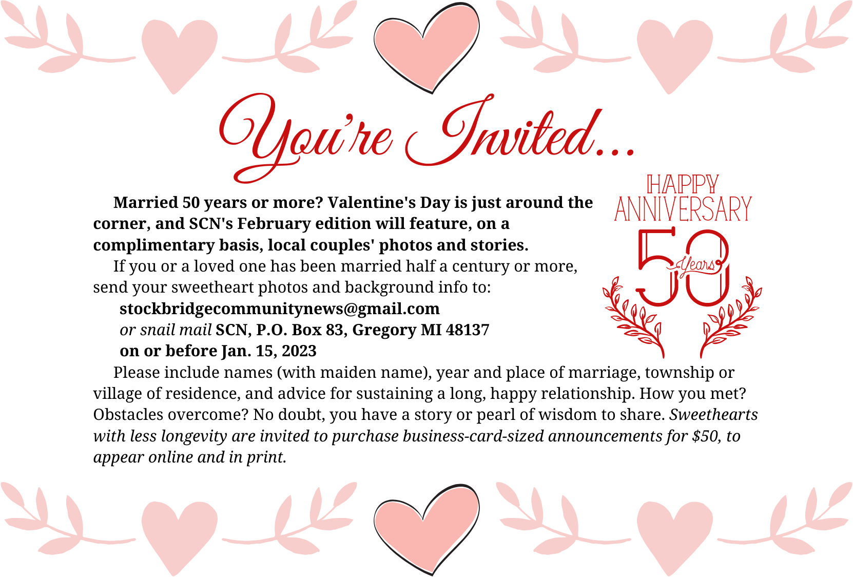 Calling all couples married 50+ years…