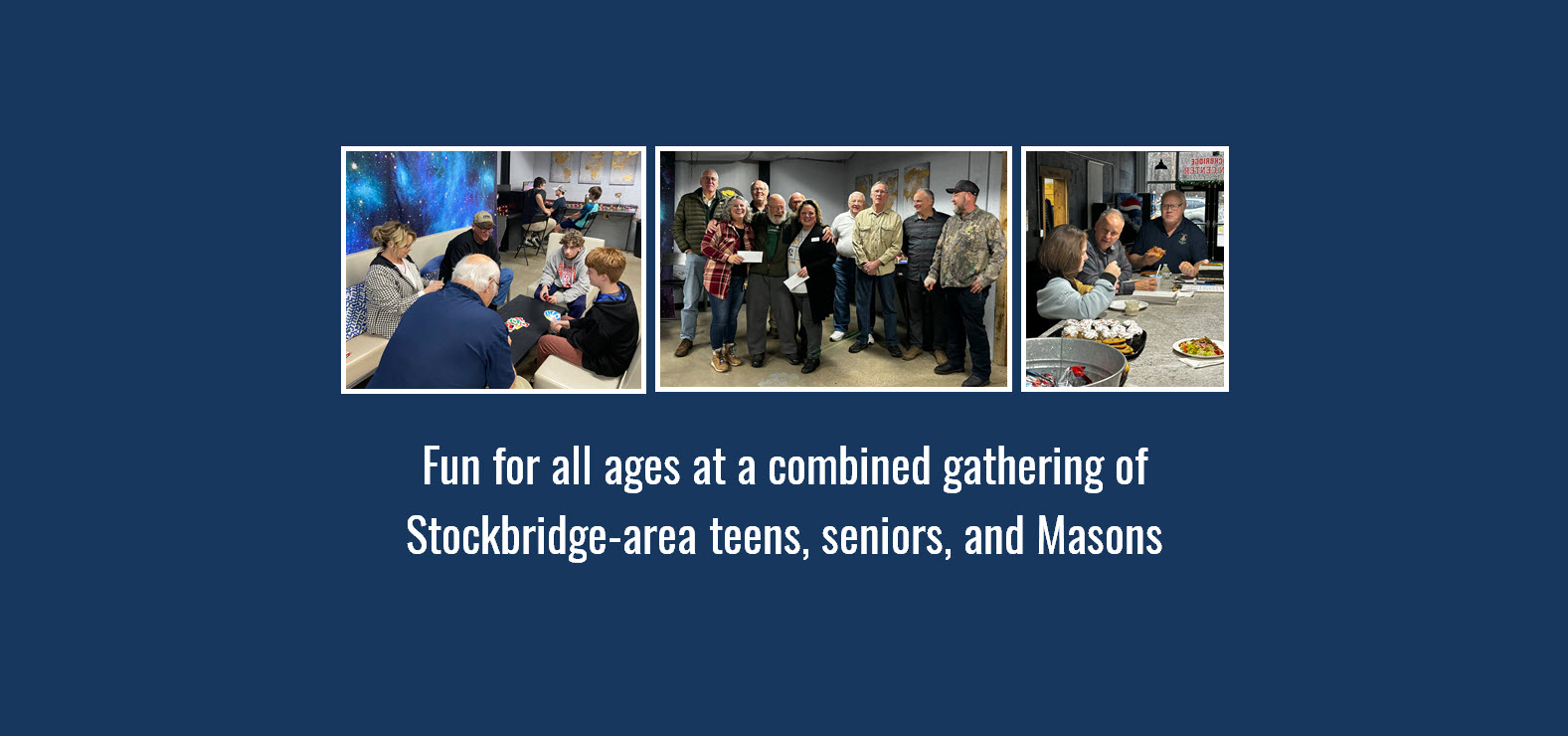 Fun for all ages at a combined gathering of Stockbridge-area teens, seniors, and Masons