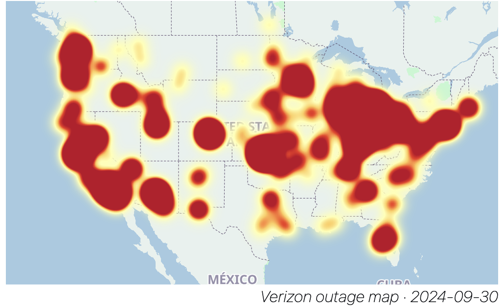 Verizon outage map screenshot