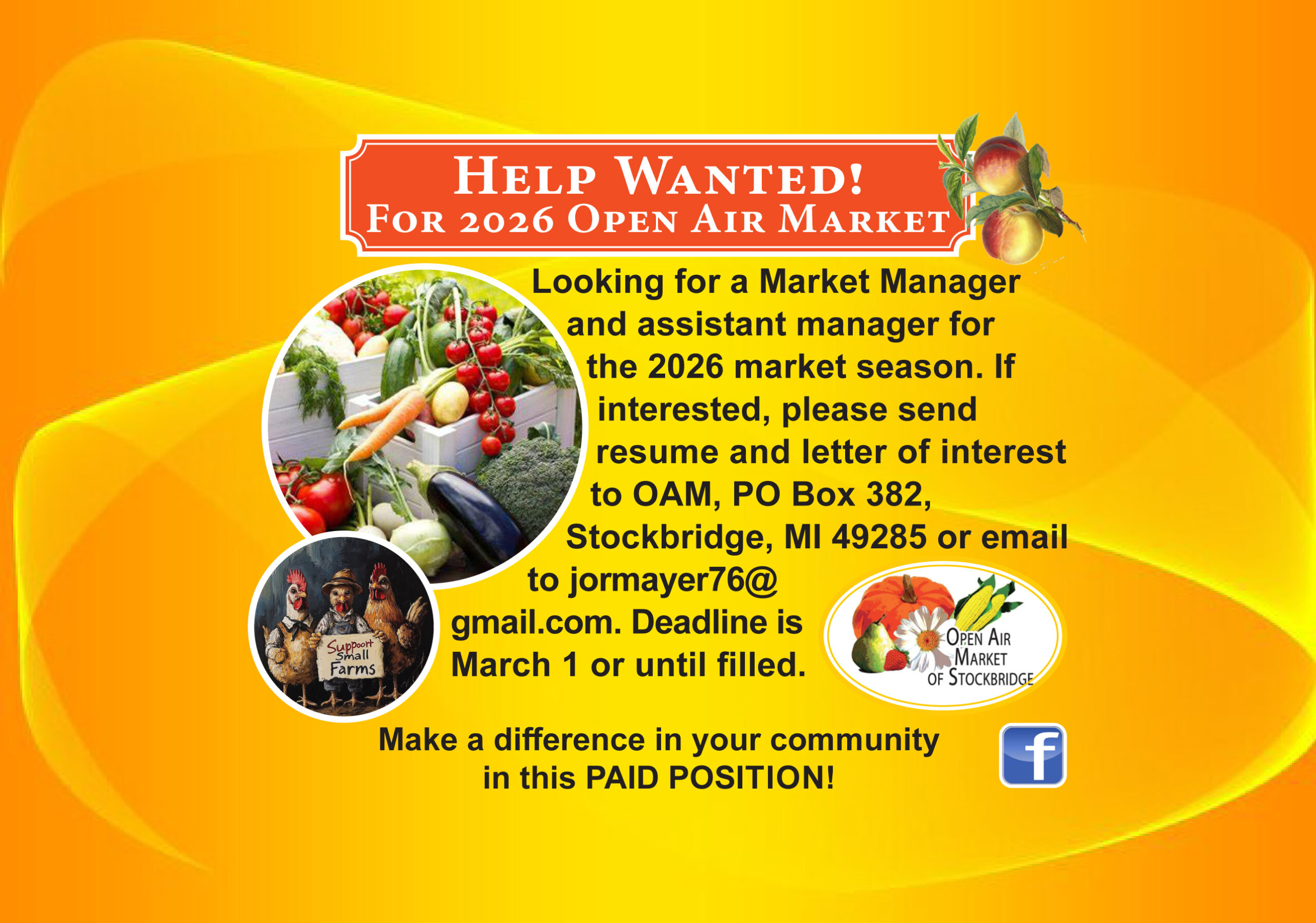 Help Wanted: Open Air Market manager and assistant paid positions