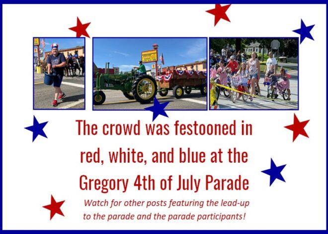 The crowd was festooned in red, white, and blue at the Gregory 4th of July Parade