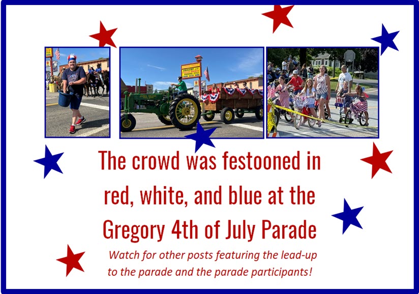 The crowd was festooned in red, white, and blue at the Gregory 4th of July Parade